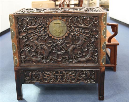 A Chinese zhangmu dragon chest, late 19th / early 20th century, W.79cm H.76cm D.47cm